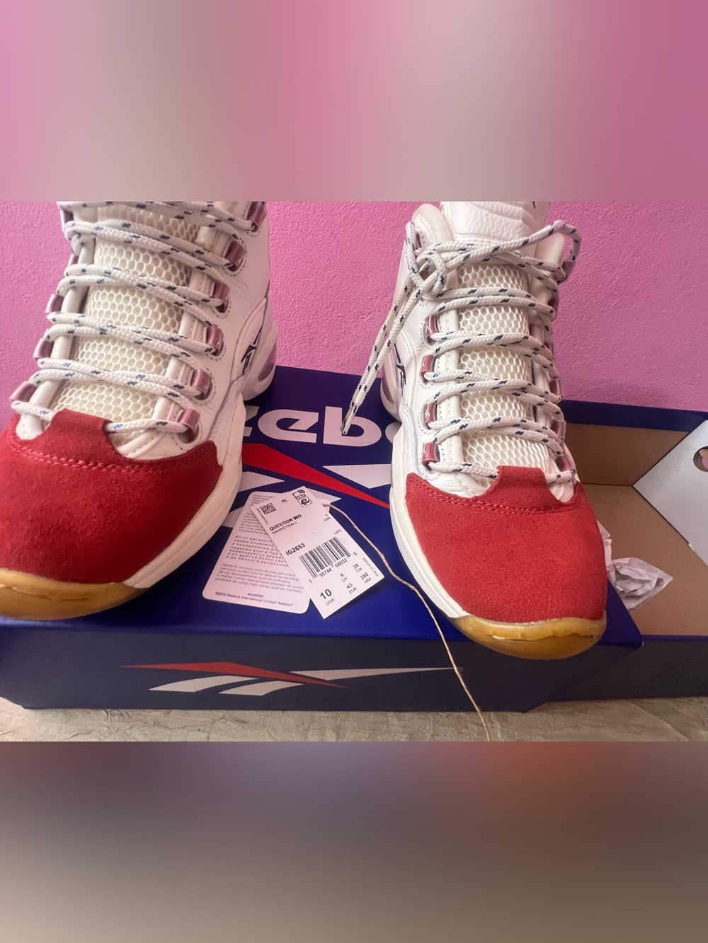 Retro Sole Reebok Question Mid Red Toe White Red Gum Men’s Size 10